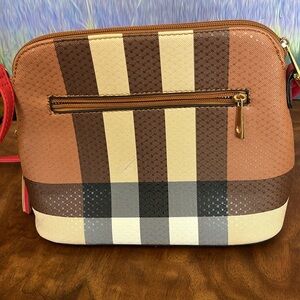 Adorable Stylish Brown and Red Plaid Women's Crossbody Bag with Red Strap